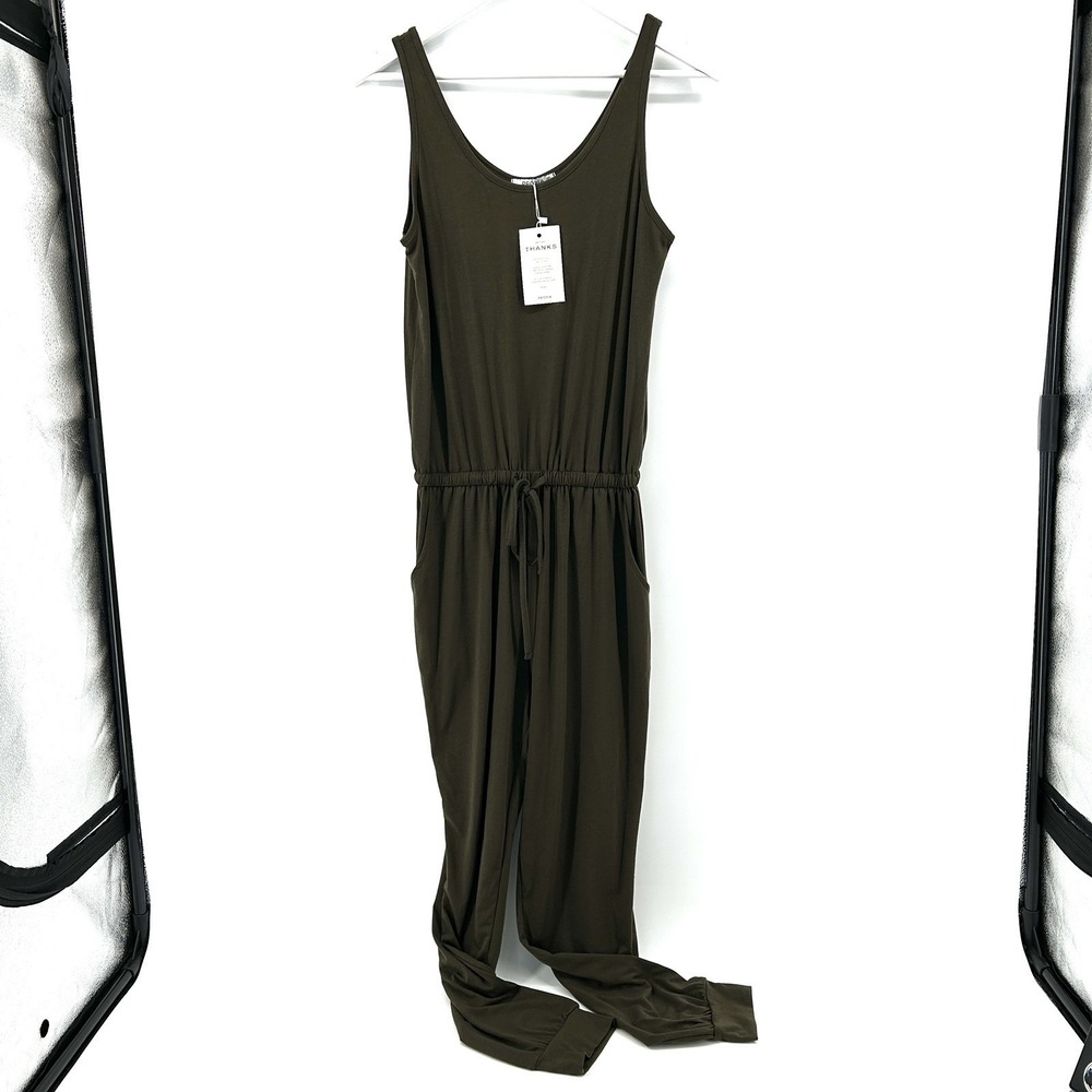 Minimalist Lounge Jumpsuit Olive‎ Green Sleeveless Romper Womens S Comfy Travel